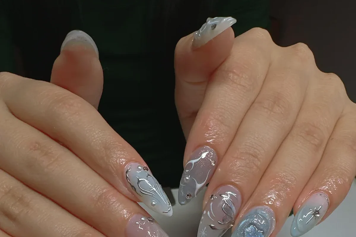 Decorative gel nails representing design-specific nail salon SEO content